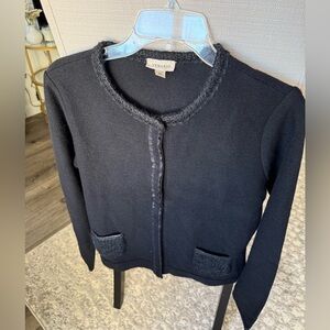 Vernario 100% Wool Black Outlined Cardigan Sweater, M